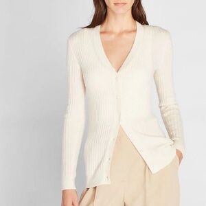 COS Cashmere Cream Ribbed Button-Up Cardigan